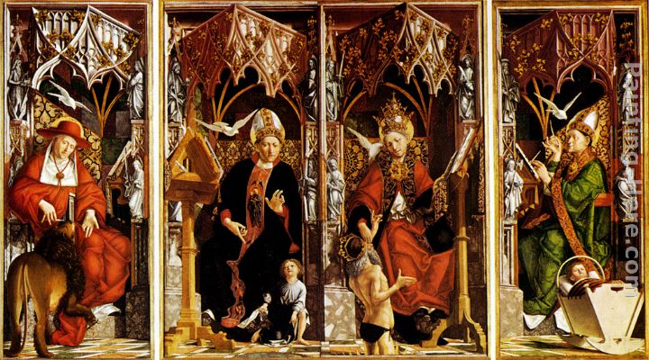Altar Of The Four Latin Fathers (inner panels) painting - Michael Pacher Altar Of The Four Latin Fathers (inner panels) art painting